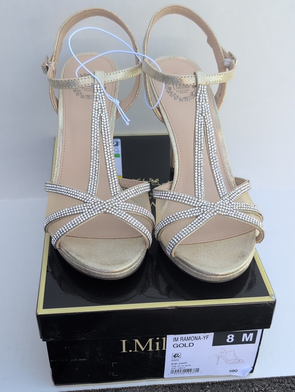NWT I.Miller Gold Rhinestone T-Strap Dress Sandals - Women
